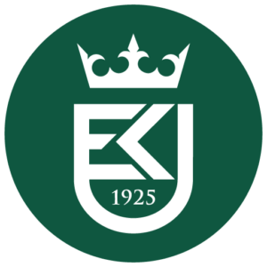Logo UEK w kole na tle zielonym
